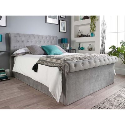 Blissful Bloom Tufted Upholstered Large Twin Size ( 140 X 190 ) Grey Color Bed