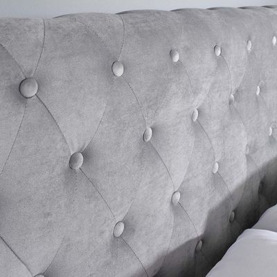 Blissful Bloom Tufted Upholstered Queen Size ( 160 X 190 ) Grey Color Bed