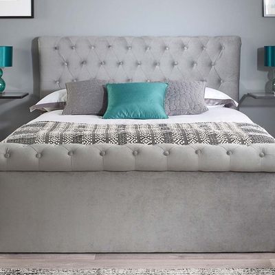 Blissful Bloom Tufted Upholstered King Size ( 180 X 190 ) Grey Color Bed