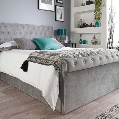 Blissful Bloom Tufted Upholstered Single Size ( 100 X 200 ) Grey Color Bed