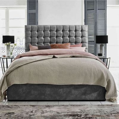 Cascade Cloud Tufted Upholstered King Size ( 180 X 200 ) Grey Color Bed