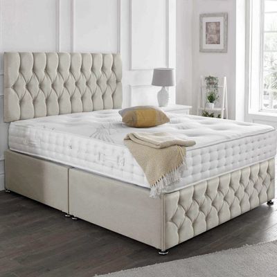 Celestial Nest Tufted Upholstered Queen Size ( 160 X 190 ) Beige Color Bed