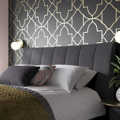 Charcoal Light Upholstered Large Twin Size ( 140 X 190 ) Black Color Bed