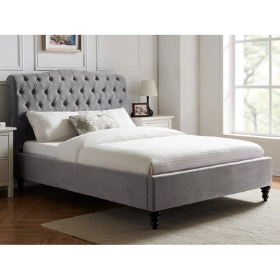 Harbor Haven Tufted Upholstered Large Twin Size ( 140 X 190 ) Grey Color Bed