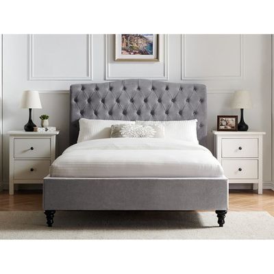 Harbor Haven Tufted Upholstered Large Twin Size ( 140 X 190 ) Grey Color Bed