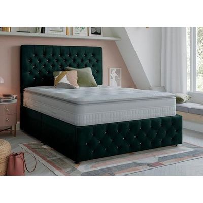 Moscow Luxury Tufted Upholstered Single Size ( 90 X 190 ) Dark Green Color Bed