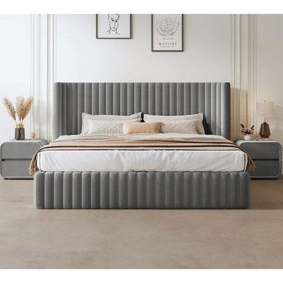 Nestle Nook Upholstered Large Twin Size ( 140 X 190 ) Grey Color Bed