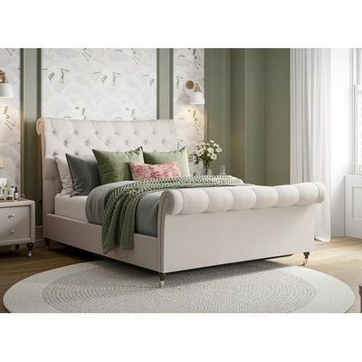 Tranquil Twist Tufted Upholstered Large Twin Size ( 140 X 190 ) Off White Color Bed