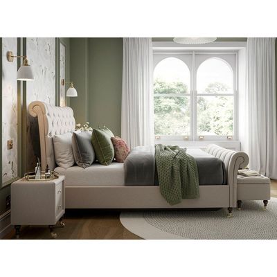 Tranquil Twist Tufted Upholstered Large Twin Size ( 140 X 190 ) Off White Color Bed