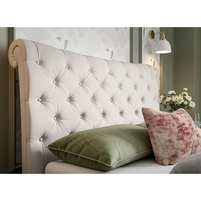 Tranquil Twist Tufted Upholstered Large Twin Size ( 140 X 190 ) Off White Color Bed