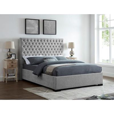 Velvet Light Tufted Upholstered Large Twin Size ( 140 X 190 ) Grey Color Bed