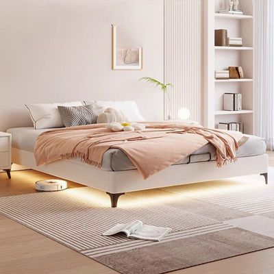 Modern luxury structure bed frame, beige Queen-150x200