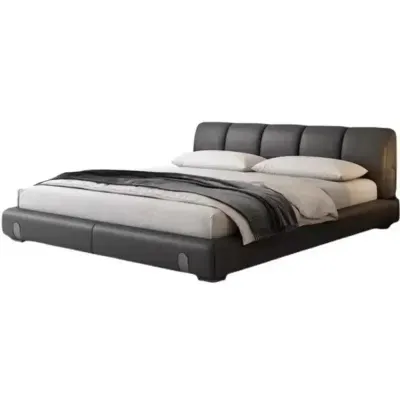 Italian minimalist modern leather Queen bed, black  Queen-150x200