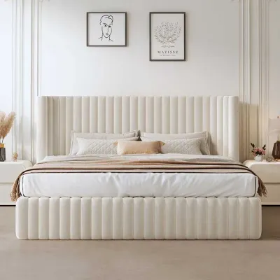  Aesthetic European Queen Bed, beige  Queen-150x200