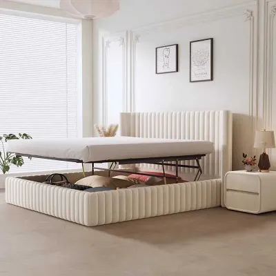  Aesthetic European Queen Bed, beige  Queen-150x200