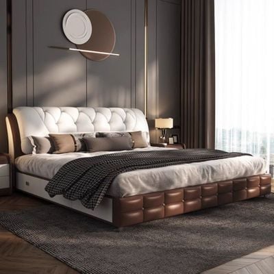 Modern home white Girl Letti Matrimonial Queen bed, white & brown, Queen-150x200