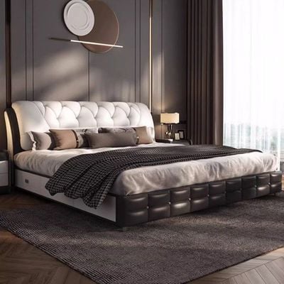 Modern home white Girl Letti Matrimonial Queen bed, white & brown, Queen-150x200