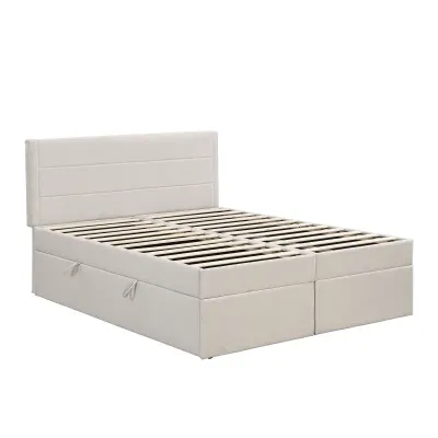 Platform Queen Bed with Storage Underneath, Easy to assemble for indoor bedroom,Beige  Queen-150x200