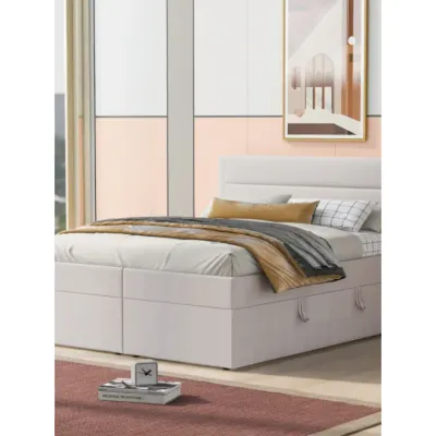 Platform Queen Bed with Storage Underneath, Easy to assemble for indoor bedroom,Beige  Queen-150x200