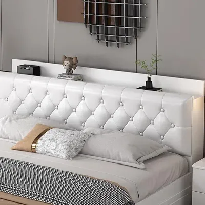  Modern Luxury Lounge Bedroom Queen Bed Storage Letto, white  Queen-150x200