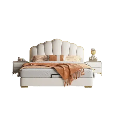 Waterproof Frame Queen Bed Princess  Large Wooden Luxury  Headboards Storage, Beige Queen-150x200