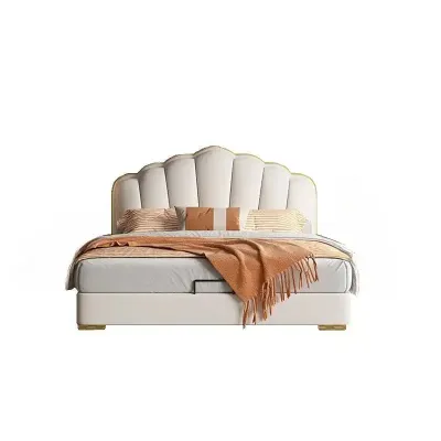 Waterproof Frame Queen Bed Princess  Large Wooden Luxury  Headboards Storage, Beige Queen-150x200