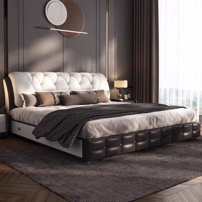 Modern home white Girl Letti Matrimonial Queen bed, white & brown, King-180x200