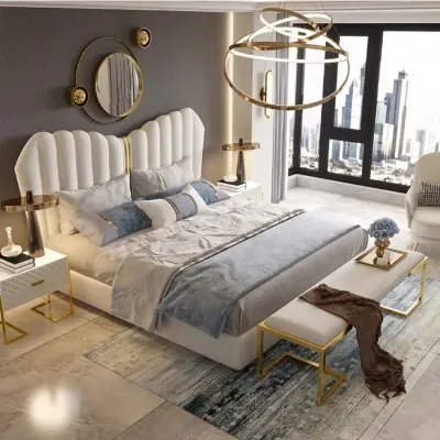  King Size Bed Frame Nordic Elegant Luxury Double Design, White Color King-180x200
