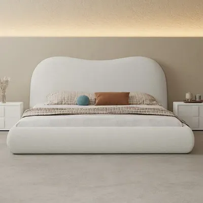 High End Nordic Queen Double Bed Modern, White King-180x200