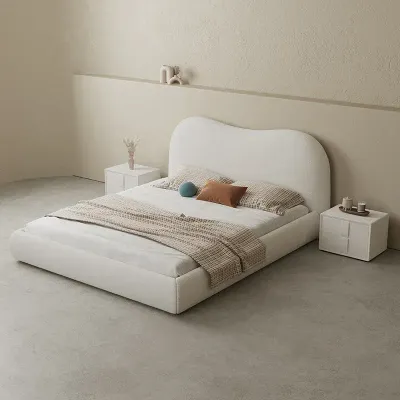 High End Nordic Queen Double Bed Modern, White King-180x200