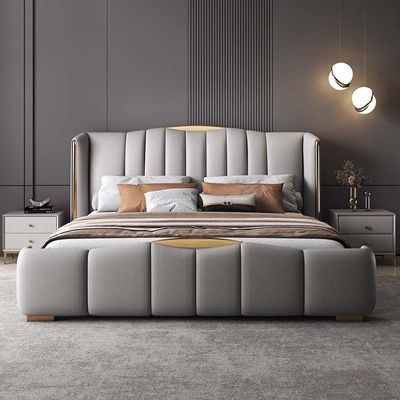 Multifunctional Couple Bed Bedroom Organizer Queen Size  Bed, Drak grey King-180x200