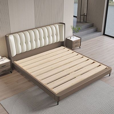 Aesthetic King Bed Italian Luxury Minimalist Leather, Creme & Brown King-180x200