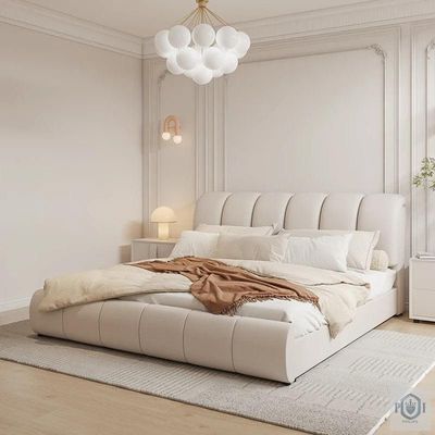 Elegant Classic Queen Bed frame, Beige King-180x200