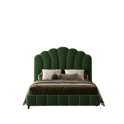 Luxury French Style Queen Bed Elegant  Velvet High Headboards Bed, Green Super King-200x200