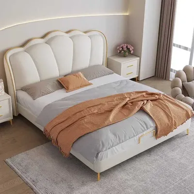 Super King Size  Bed White Luxury Frame Headboard Platform, Beige,  Super King-200x200