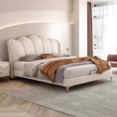 Super King Size  Bed White Luxury Frame Headboard Platform, Beige,  Super King-200x200