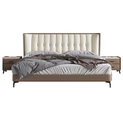 Aesthetic Super King Bed Italian Luxury Minimalist Leather, Creme & Brown Super King-200x200