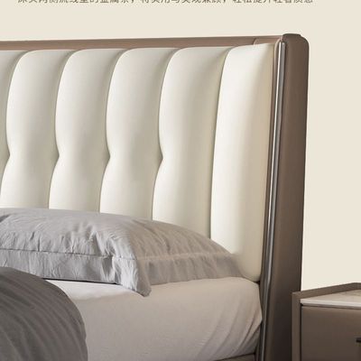 Aesthetic Queen Bed Italian Luxury Minimalist Leather, Creme & Brown Super King-200x200