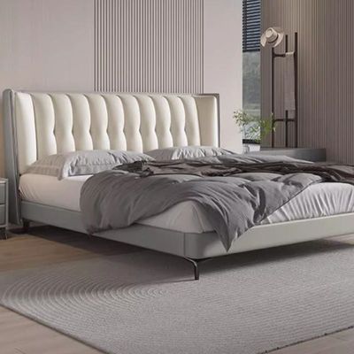 Aesthetic Queen Bed Italian Luxury Minimalist Leather, Creme & Brown Super King-200x200