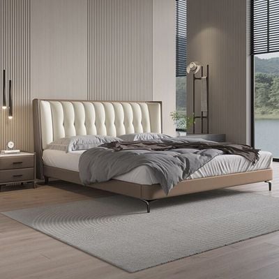 Aesthetic Queen Bed Italian Luxury Minimalist Leather, Creme & Brown Super King-200x200