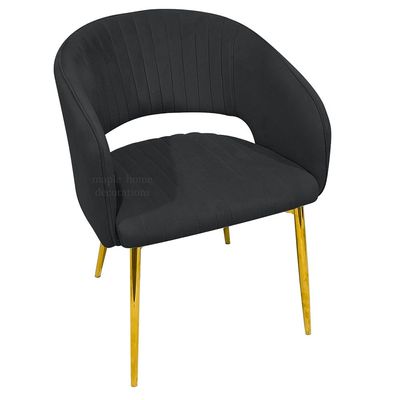 Modern Velvet Dining Chairs Upholstered Chairs with Hollow Back Golden Legs Accent Armrest Kitchen Living Room Furniture L49 x W48 x H75 - Black