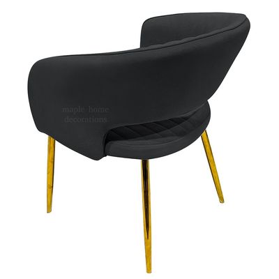 Modern Velvet Dining Chairs Upholstered Chairs with Hollow Back Golden Legs Accent Armrest Kitchen Living Room Furniture L49 x W48 x H75 - Black