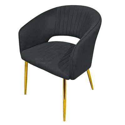 Modern Velvet Dining Chairs Upholstered Chairs with Hollow Back Golden Legs Accent Armrest Kitchen Living Room Furniture L49 x W48 x H75 - Black