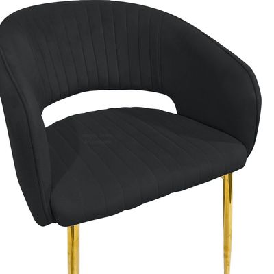 Modern Velvet Dining Chairs Upholstered Chairs with Hollow Back Golden Legs Accent Armrest Kitchen Living Room Furniture L49 x W48 x H75 - Black