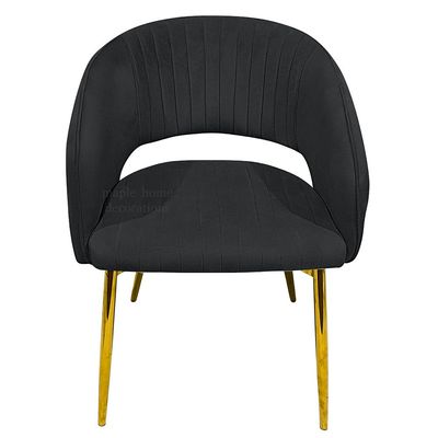 Modern Velvet Dining Chairs Upholstered Chairs with Hollow Back Golden Legs Accent Armrest Kitchen Living Room Furniture L49 x W48 x H75 - Black