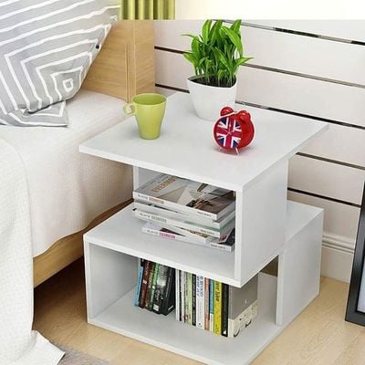 Stylish White Asymmetrical Side Table with Storage