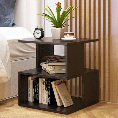 Stylish White Asymmetrical Side Table with Storage