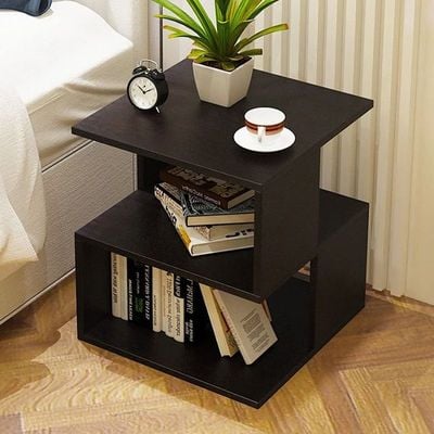 Stylish Black Asymmetrical Side Table with Storage