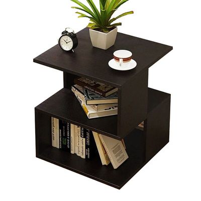 Stylish Black Asymmetrical Side Table with Storage