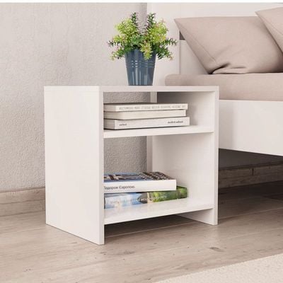 Modern White Side & Night Table with Shelves - Sleek and Functional Storage Solution